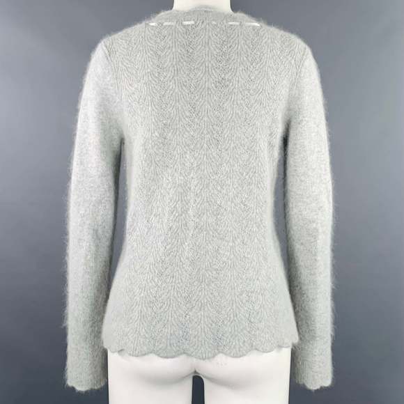 LUCY & LAUREL Grey Nylon Blend Ribbon Trim V-Neck Sweater - Picture 4 of 6